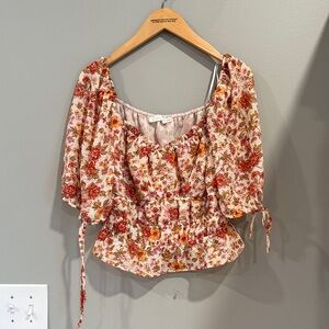 Lush Red and Orange Floral Blouse